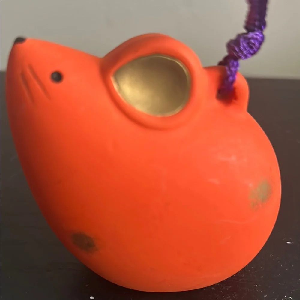 Orange Clay pottery Japanese Mouse Bell